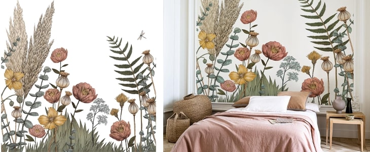 Papier peint fleuri pour chambre à coucher
